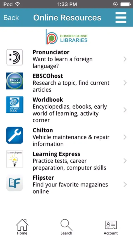 Ảnh chụp màn hình của Bossier Libraries