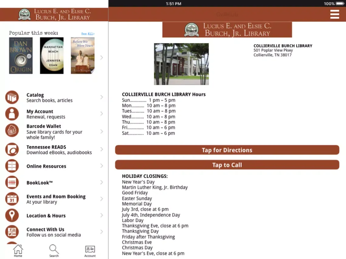 Скриншоты Collierville Library iPad 