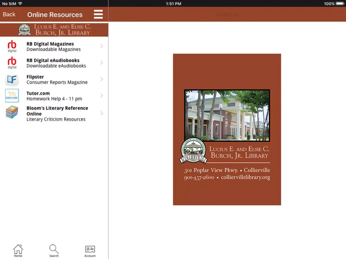 Скриншоты Collierville Library iPad 