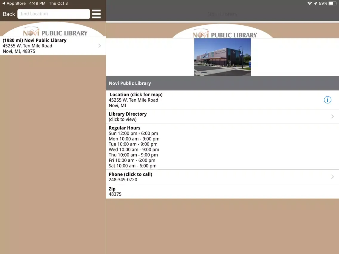Capturas de tela do Novi Public Library Mobile iPad 