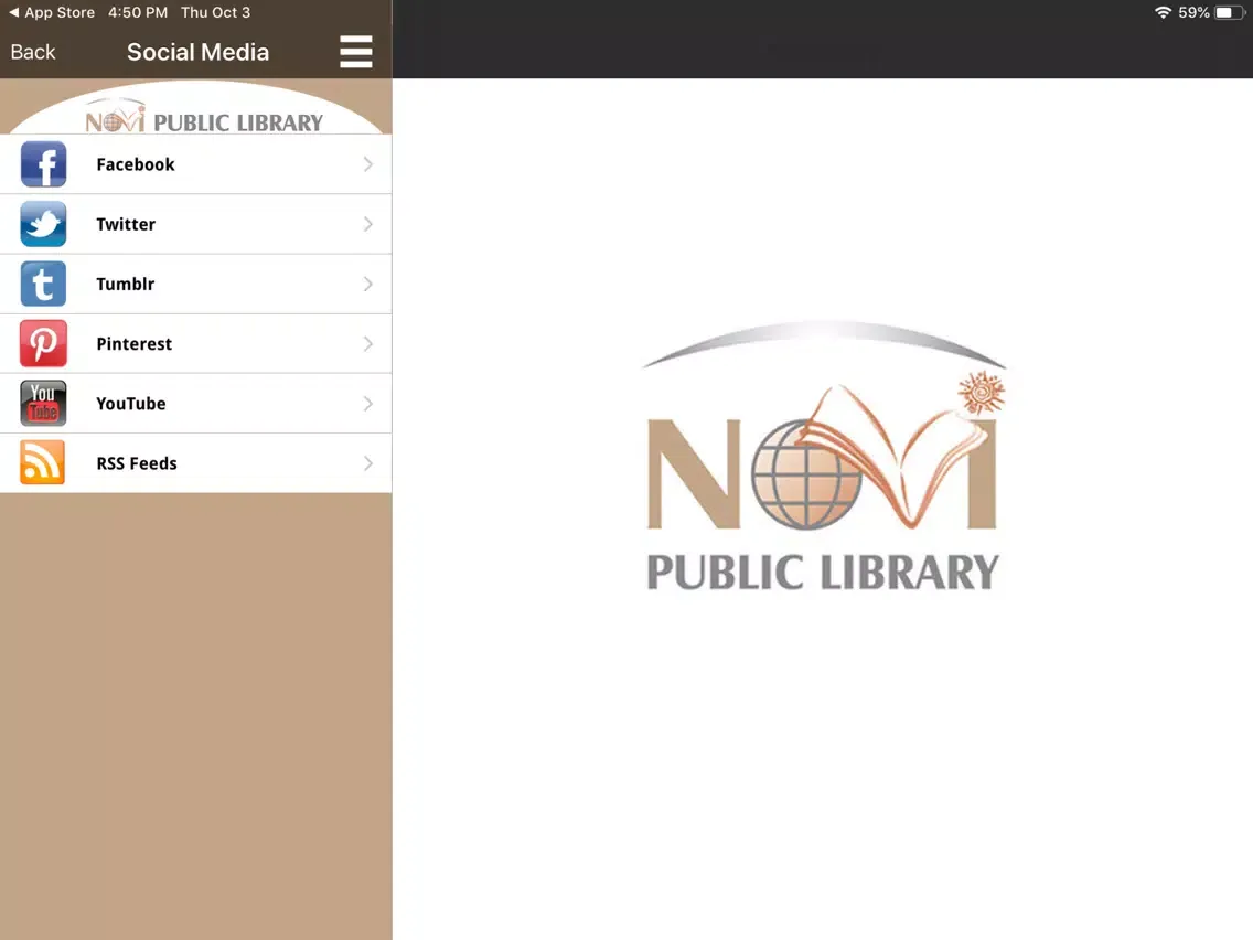 Capturas de tela do Novi Public Library Mobile iPad 