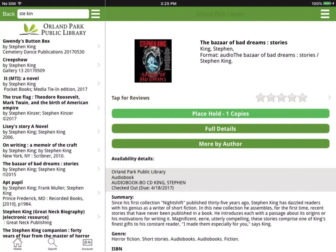 Orland Park Library iPad  Ekran Görüntüleri
