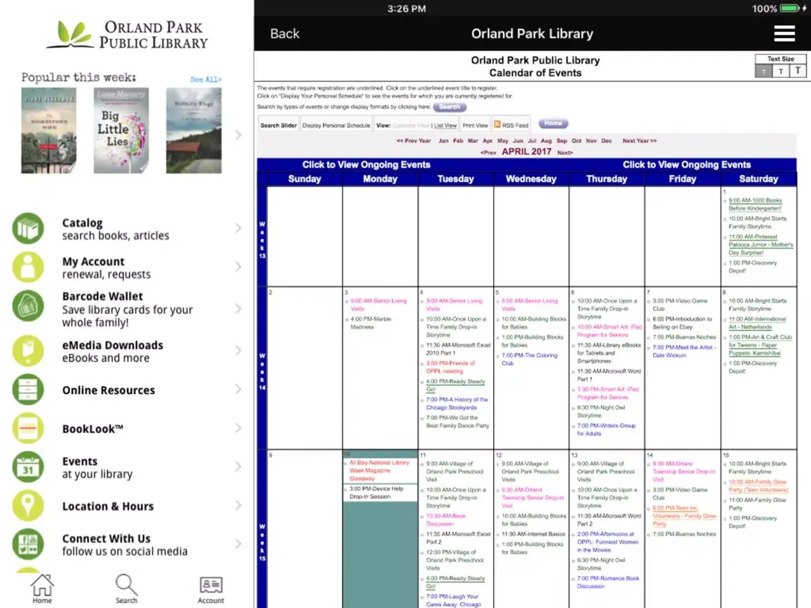 Orland Park Library iPad  Ekran Görüntüleri