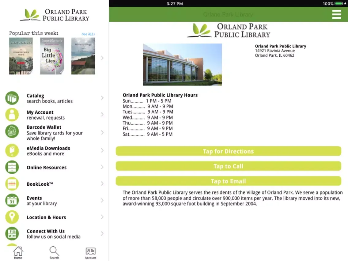 Orland Park Library iPad  Ekran Görüntüleri