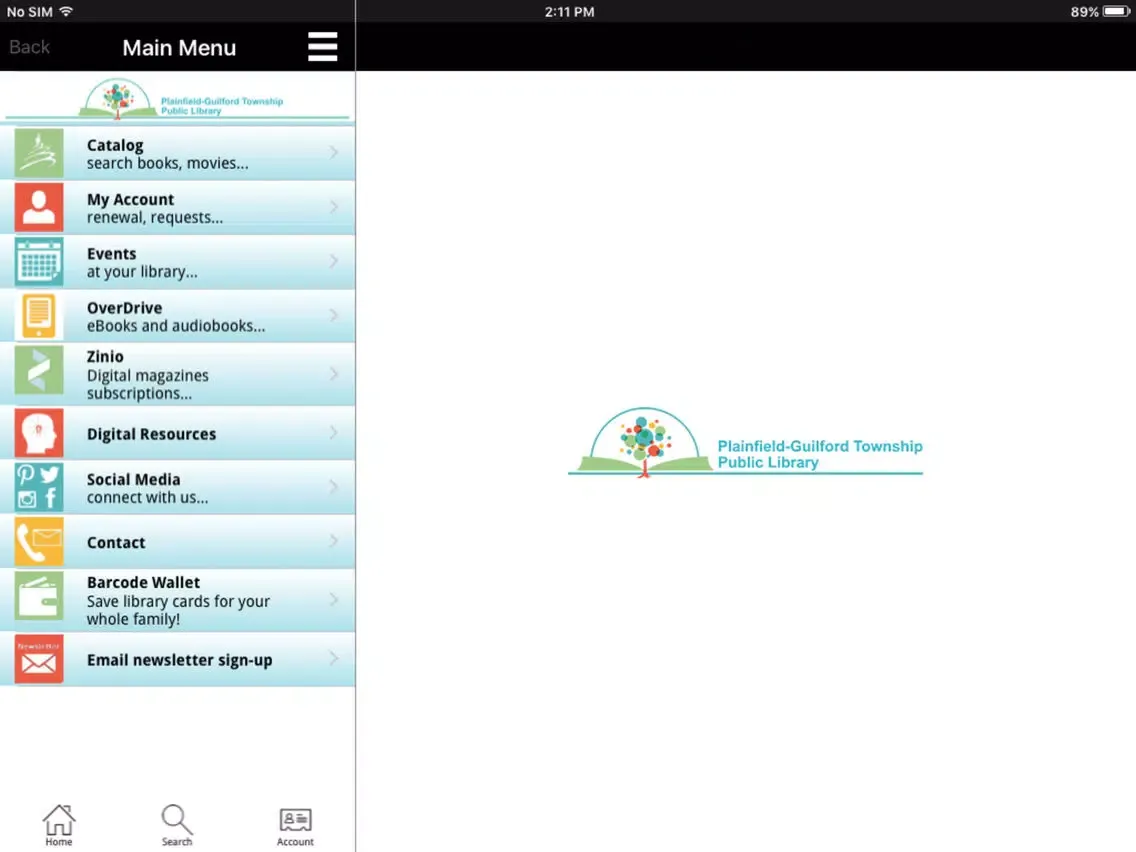 Tangkapan layar Plainfield Public Library Mobile iPad 