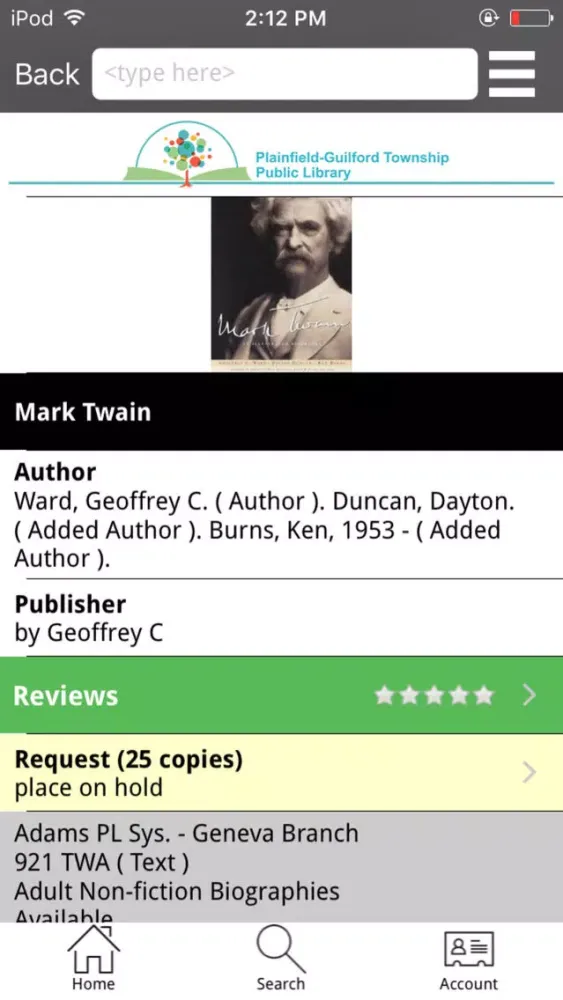 Tangkapan layar Plainfield Public Library Mobile