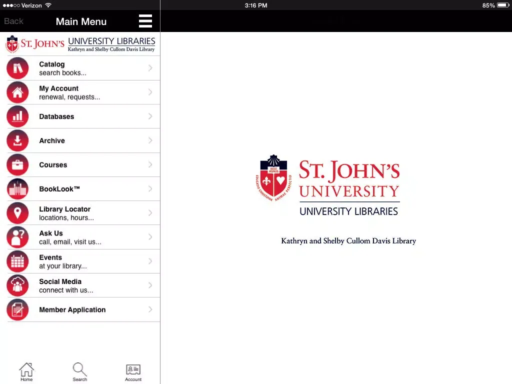 Tangkapan skrin SJU Davis Lib Mobile iPad 