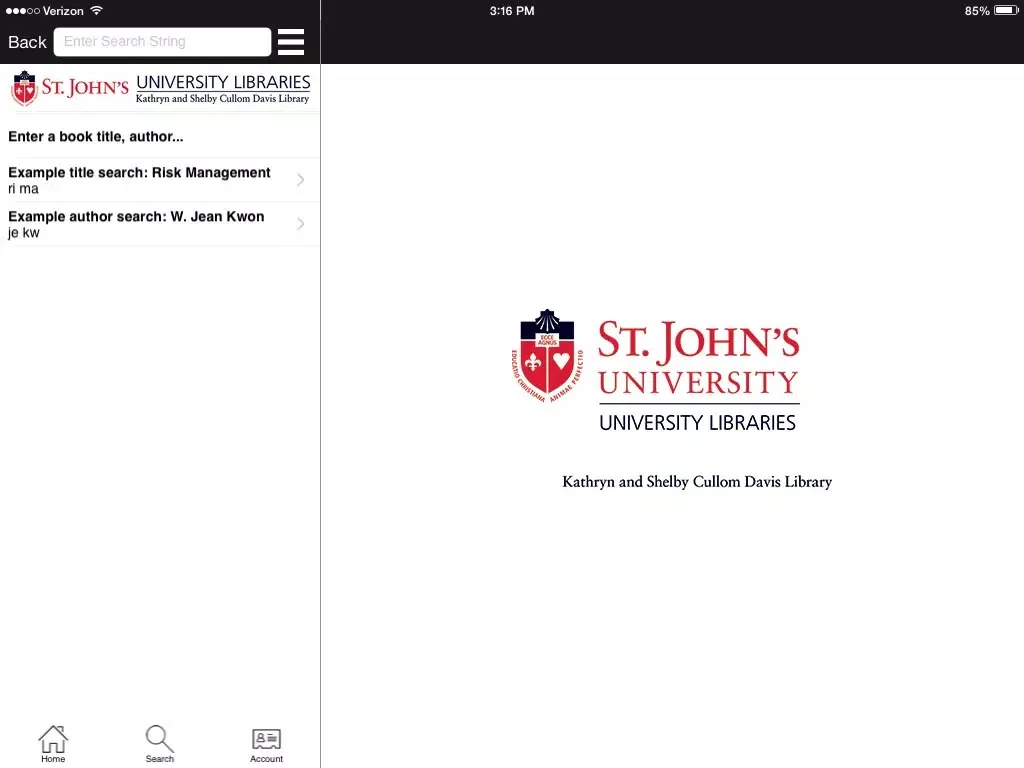 Tangkapan skrin SJU Davis Lib Mobile iPad 