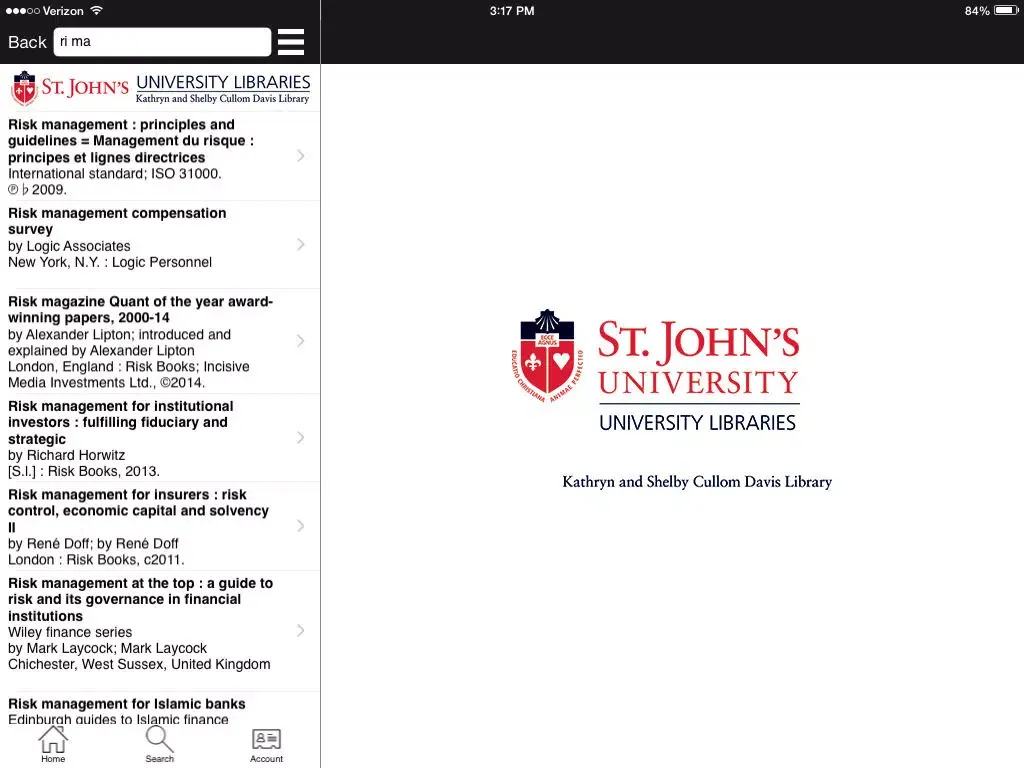 Tangkapan skrin SJU Davis Lib Mobile iPad 