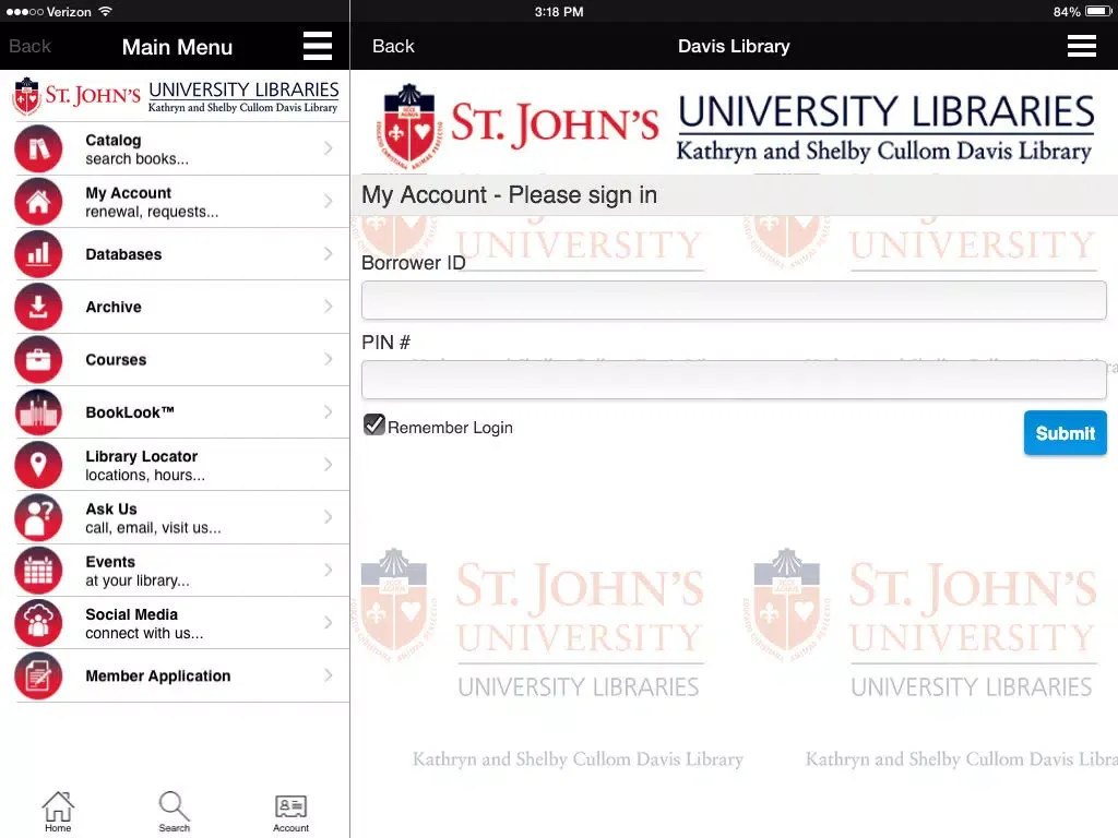 Tangkapan skrin SJU Davis Lib Mobile iPad 