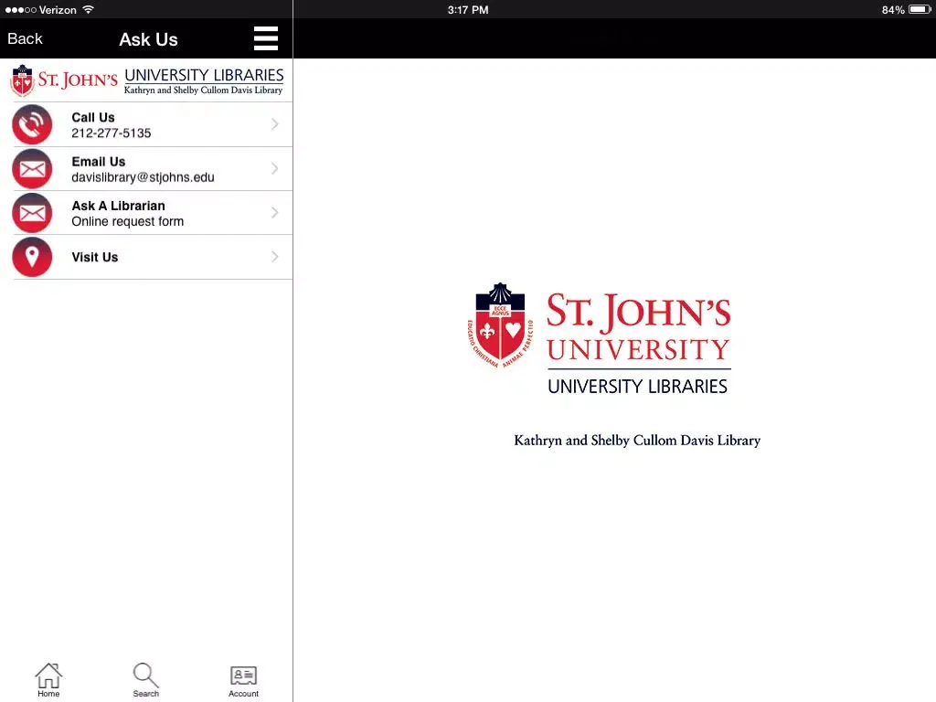 Tangkapan skrin SJU Davis Lib Mobile iPad 