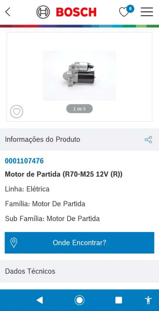 Capturas de tela do Catálogo de Autopeças Bosch