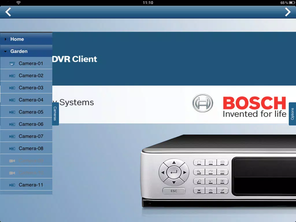 Tangkapan layar Bosch DVR Client iPad 