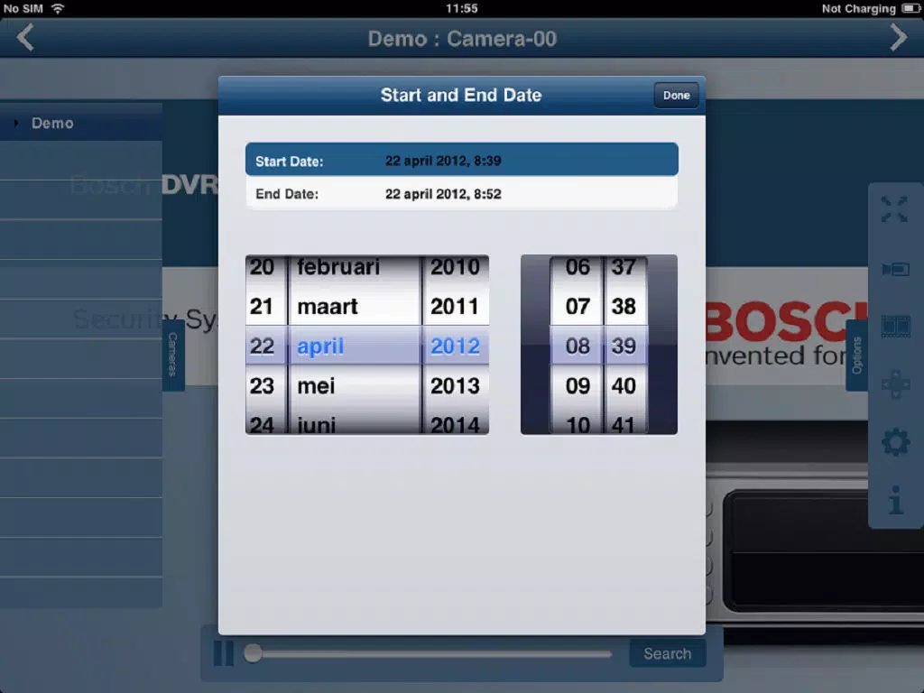 Tangkapan layar Bosch DVR Client iPad 