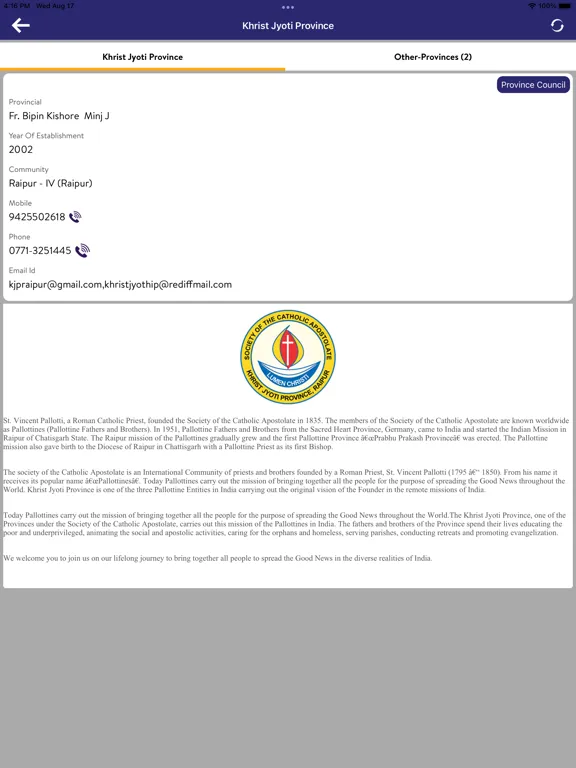 Zrzuty ekranu KHRIST JYOTHI PROVINCE, RAIPUR iPad 