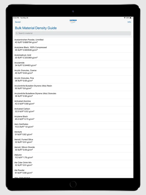 Bulk Material Density Guide iPad  Ekran Görüntüleri
