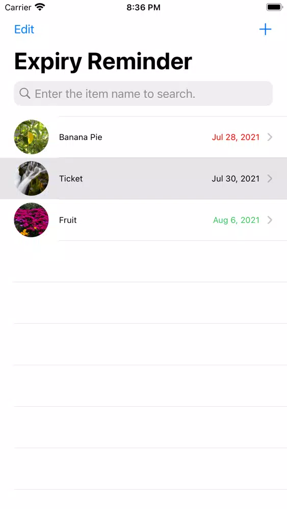 Tangkapan skrin Expiry Reminder Basic