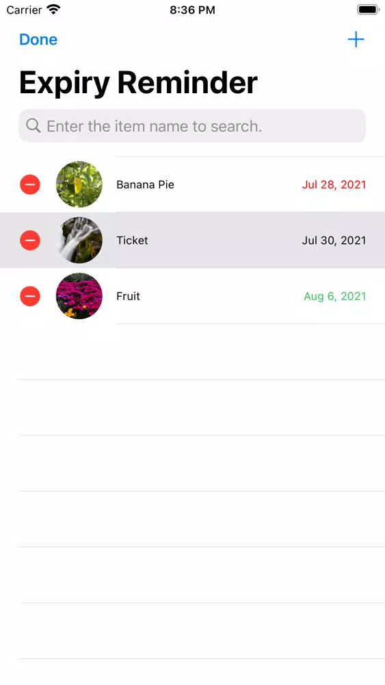 Tangkapan skrin Expiry Reminder Basic