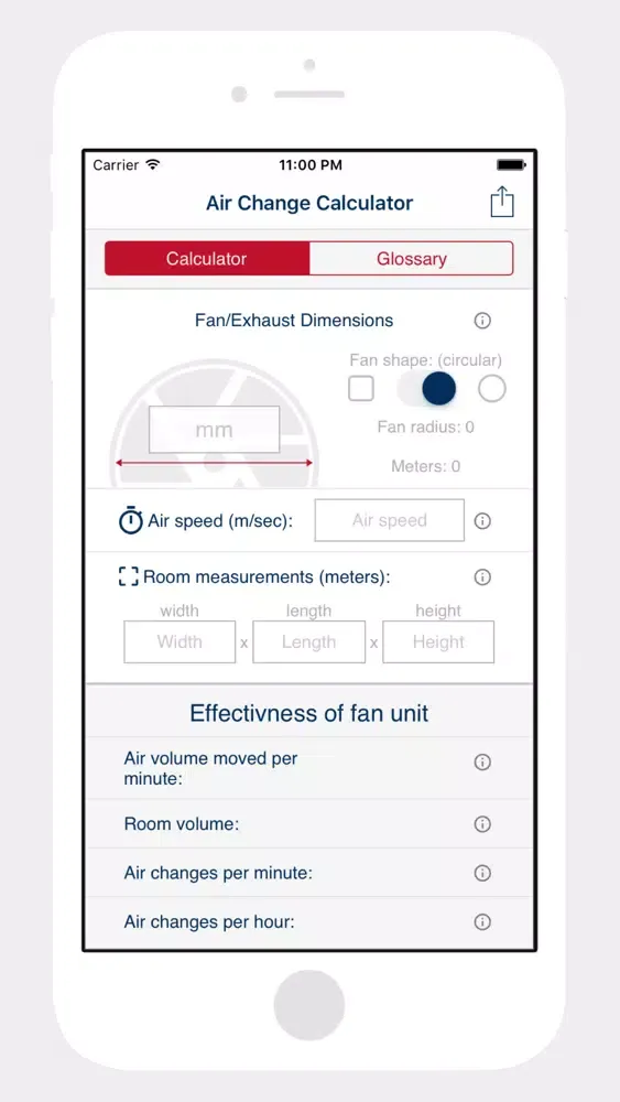 Zrzuty ekranu Air Change Calculator