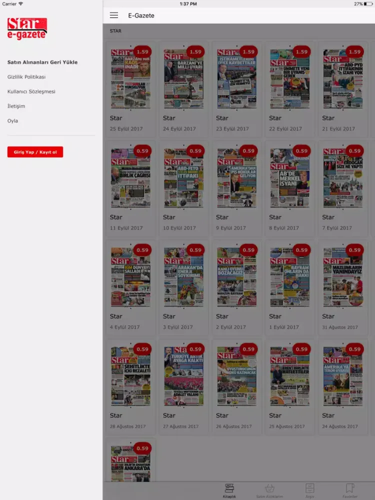 Tangkapan layar Star eGazete iPad 