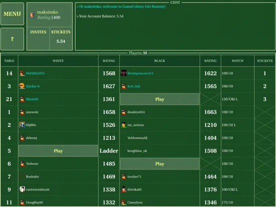 Tangkapan layar Gin Rummy GC iPad 