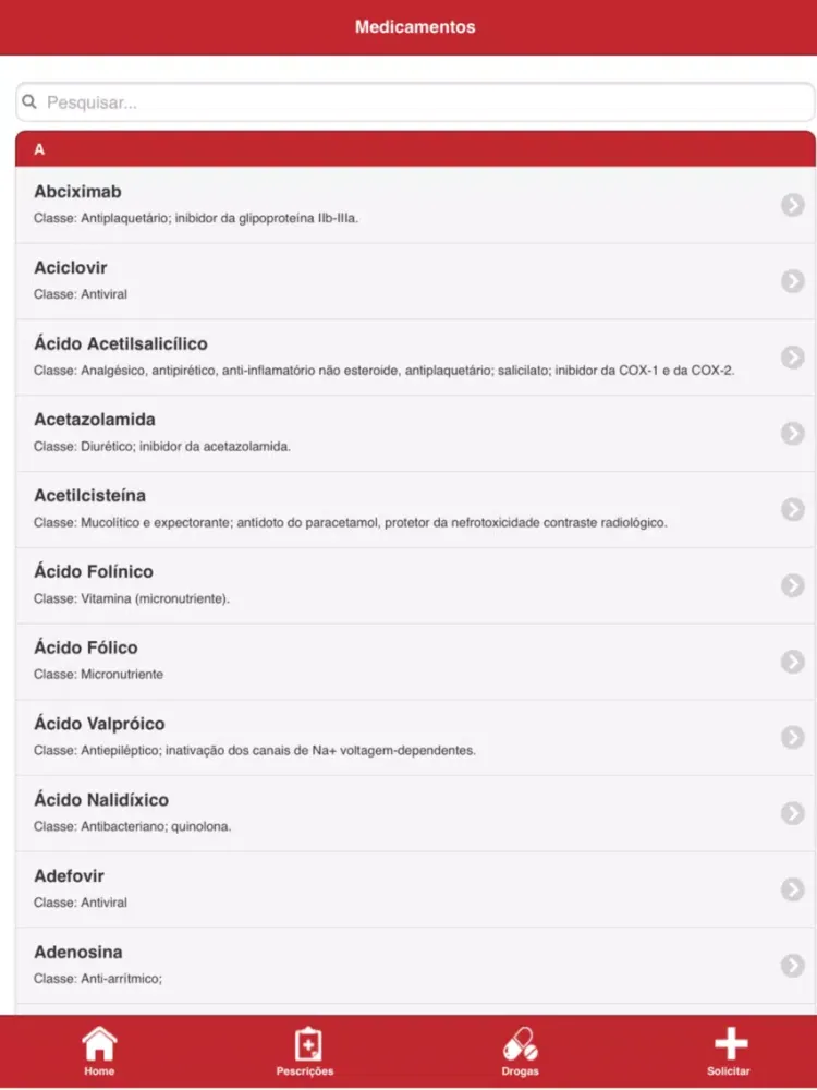 Tangkapan layar Prescrições Médicas Nefrologia iPad 