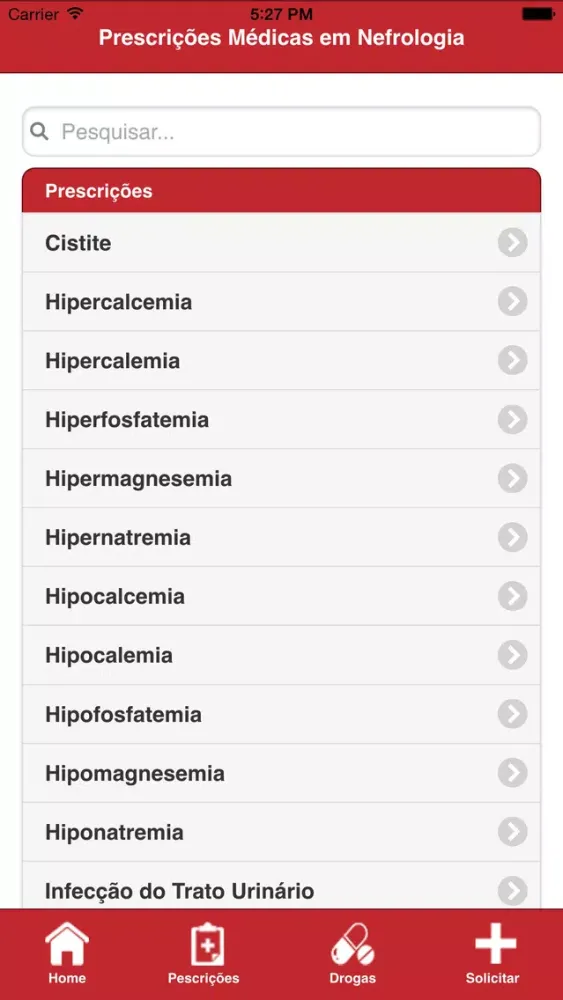Tangkapan layar Prescrições Médicas Nefrologia