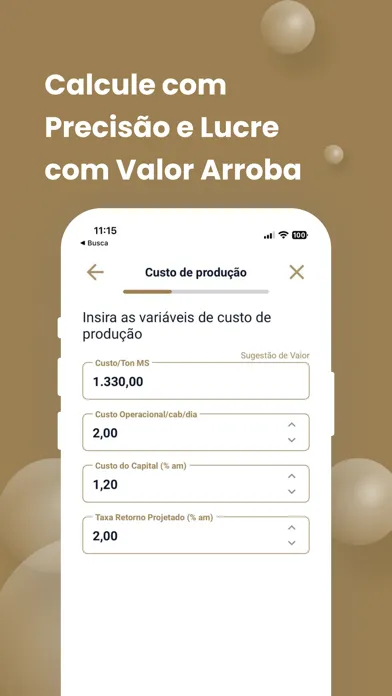 Capturas de tela do Valor Arroba