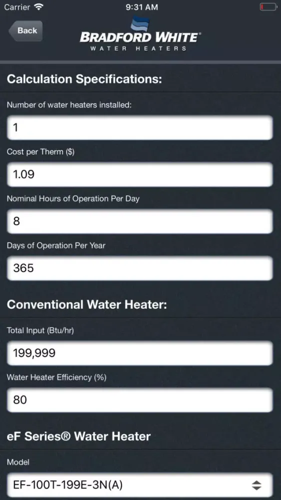 Capturas de pantalla de eF® Efficiency Calculator