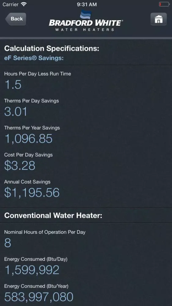 Capturas de pantalla de eF® Efficiency Calculator