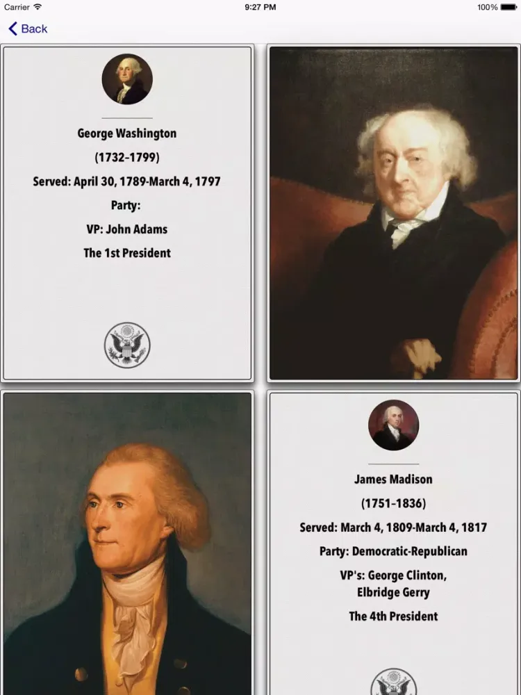 Presidents of the US iPad  স্ক্রিনশট