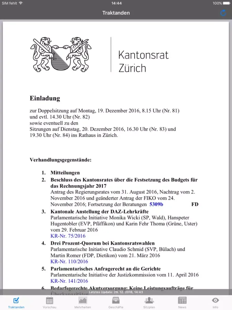 Скриншоты Kantonsrat Zürich iPad 