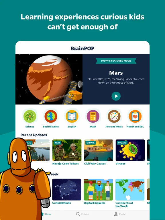 Capturas de tela do BrainPOP iPad 