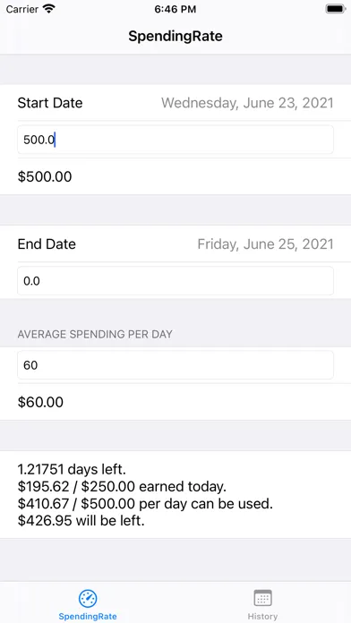 Zrzuty ekranu SpendingRate