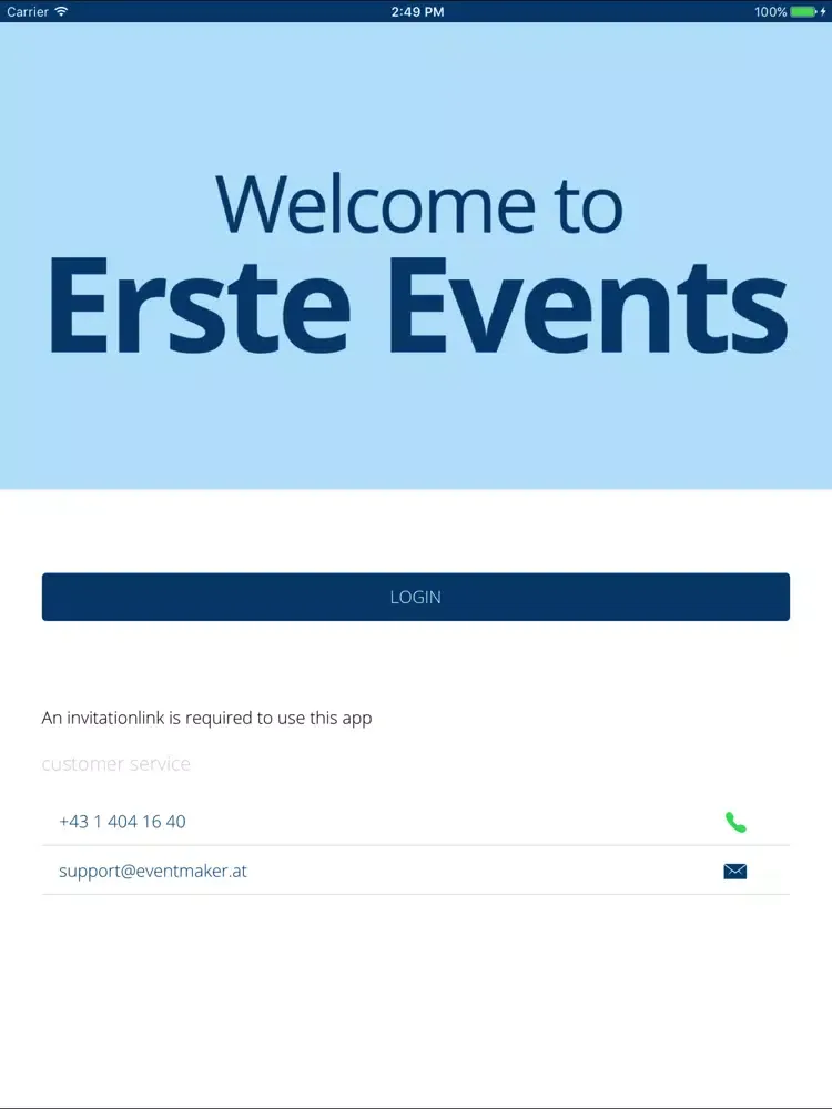 Ảnh chụp màn hình của Erste Events iPad 