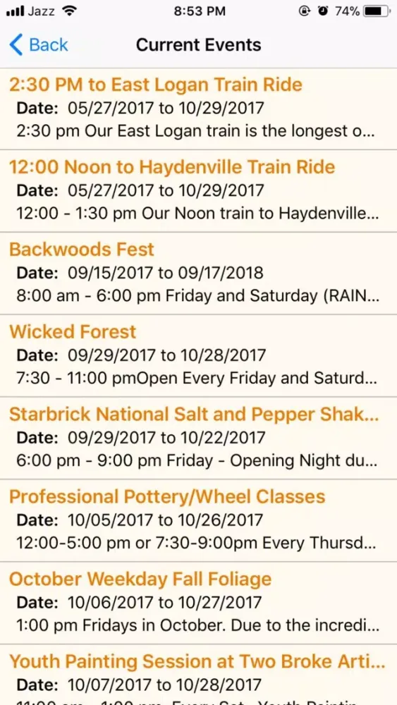 Tangkapan layar Hocking Hills Visitors App