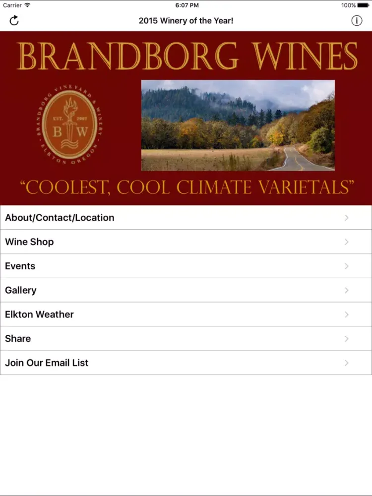 Tangkapan skrin Brandborg Wines iPad 