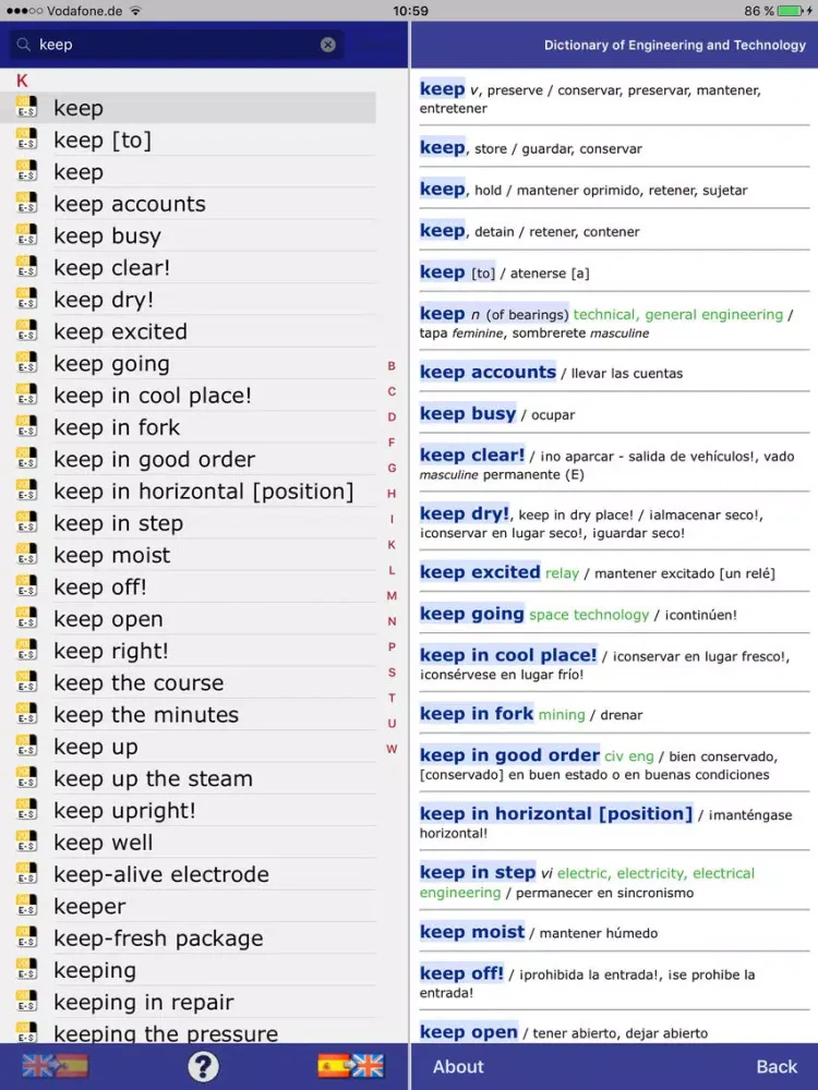 Dictionary Engineering EN-ES iPad  스크린샷