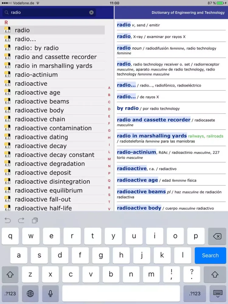 Dictionary Engineering EN-ES iPad  스크린샷