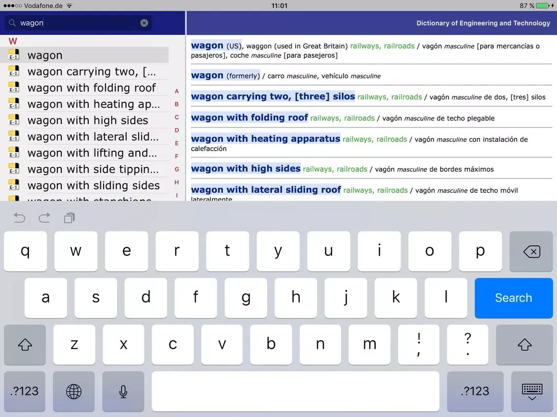 Dictionary Engineering EN-ES iPad  스크린샷