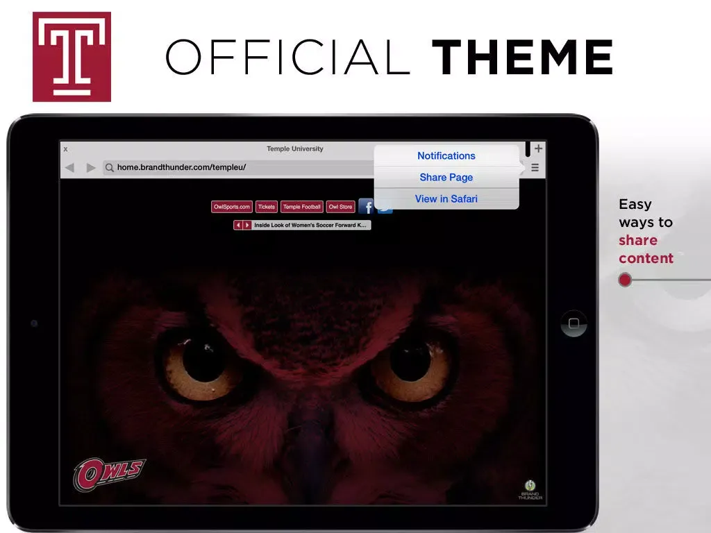 Capturas de tela do Temple Owls Web iPad 
