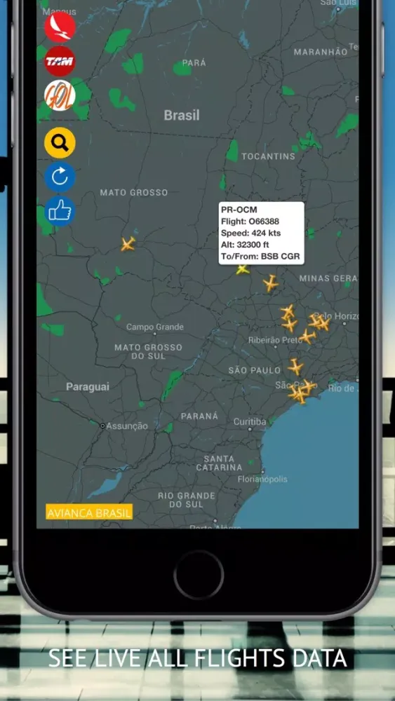 ภาพหน้าจอของ Air BR : Live flight Status & Radar for Avianca Brasil, TAM Linhas and GOL Airlines