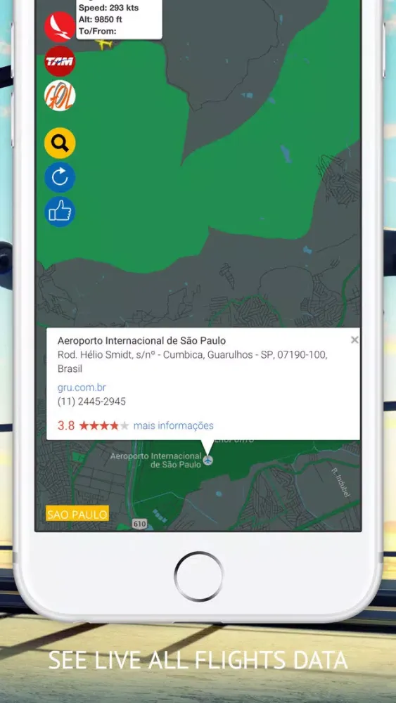 ภาพหน้าจอของ Air BR : Live flight Status & Radar for Avianca Brasil, TAM Linhas and GOL Airlines