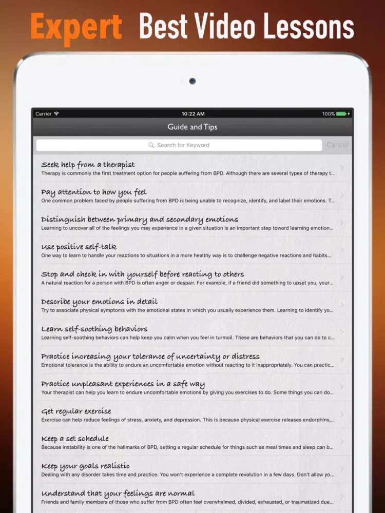 Borderline Personality Disorder (BPD)Self Help iPad  Screenshots