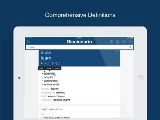 Tangkapan layar Spanish English Dictionary App iPad 