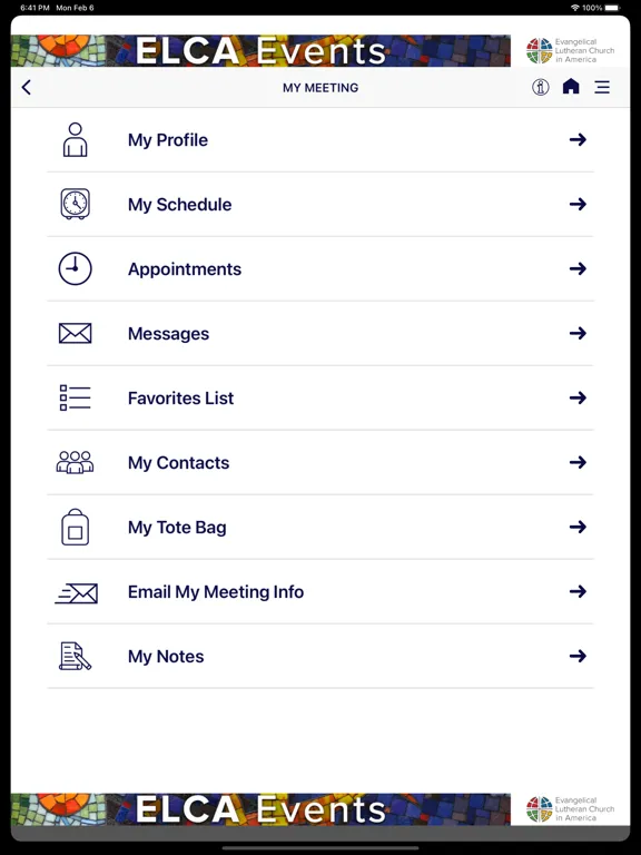 Скриншоты ELCA Events iPad 