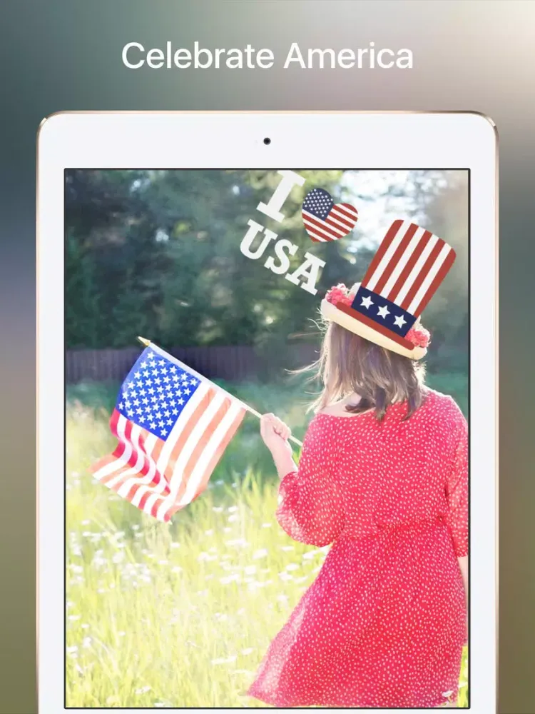 Your Photos —> July 4th Cards... with 76 Independence Day Stickers! iPad  Screenshots