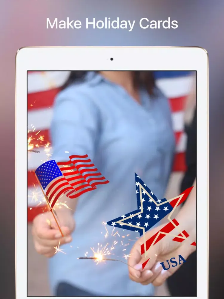 Your Photos —> July 4th Cards... with 76 Independence Day Stickers! iPad  Screenshots