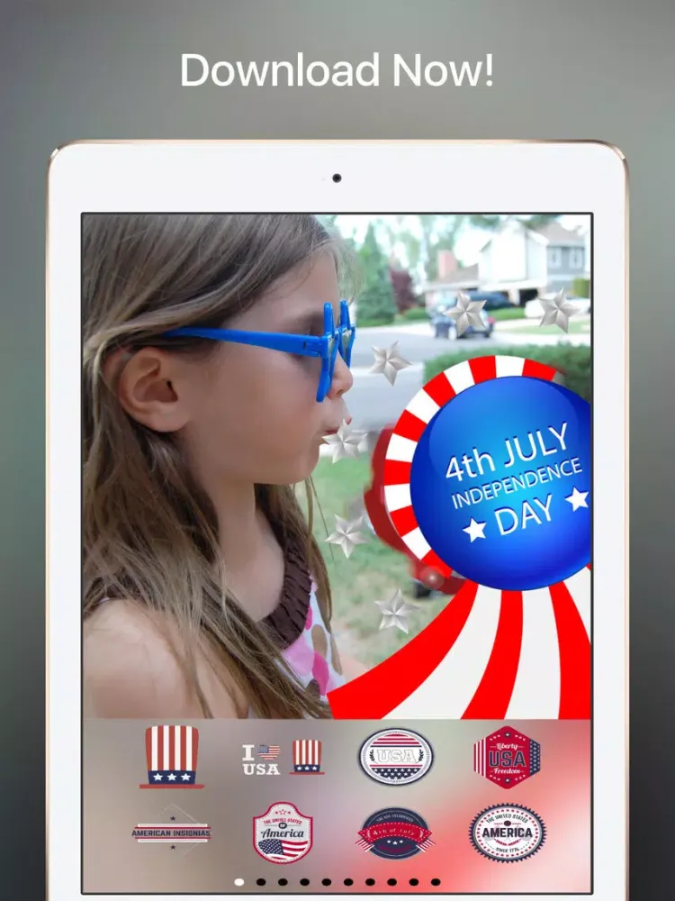 Your Photos —> July 4th Cards... with 76 Independence Day Stickers! iPad  Screenshots