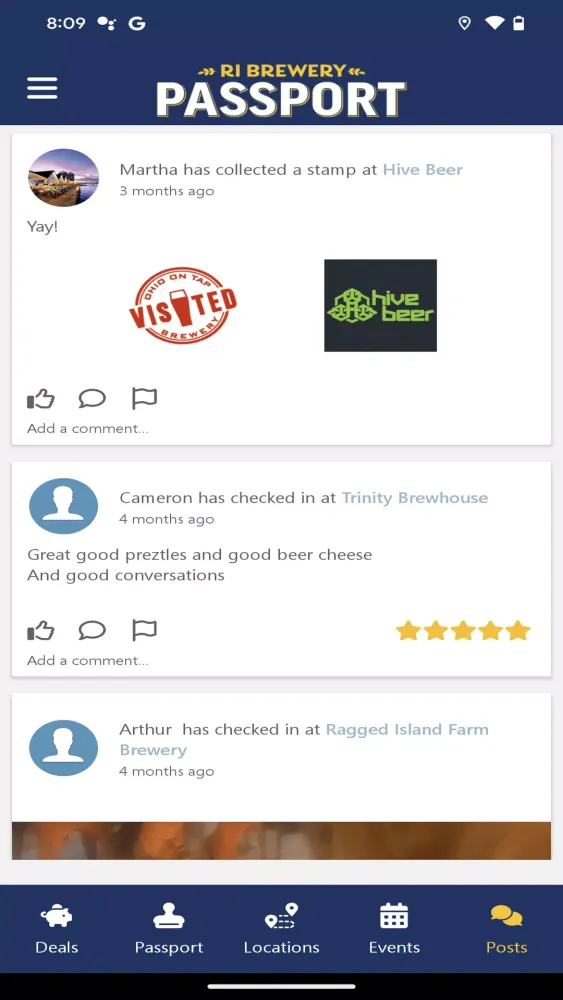 Rhode Island Brewery Passport Screenshots
